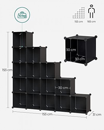 Organizator versatil cu 15 cuburi, polipropilena / metal, negru, Songmics - Img 3