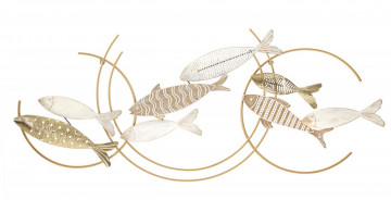 Panou decorativ maro/alb din metal si MDF, 143x5x61,6 cm, Fish Mauro Ferretti - Img 1