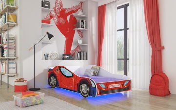Pat and LED lighting LED SPIDER – cu iluminare LED – cu saltea inclusă – cu somieră inclusă – Roșu