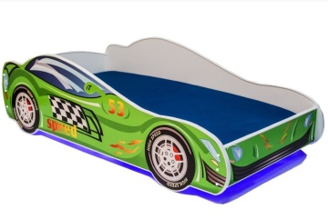 Pat copii SPEED ADRK, 80x160 cm, LED, cu saltea și somieră, verde – fotografie de produs pe fundal neutru