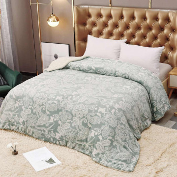 Patura cocolino dubla cu blanita, pat 2 persoane, alb / verde, PDBJ-104