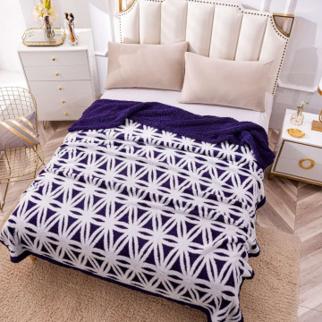 Patura cocolino dubla, model relief, pat 2 persoane, mov / alb, PDBP-29