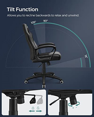 Scaun de birou ergonomic cu recliner, piele ecologica, negru, Songmics - Img 4