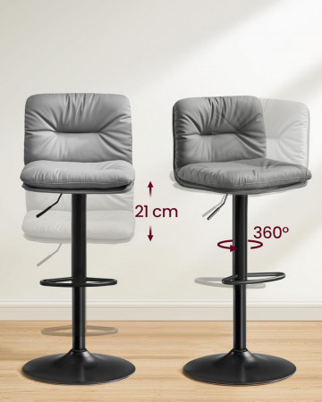 Set 2 scaune bar, 47 x 41 x 89-110 cm, piele ecologica / metal, gri, Vasagle - Img 8