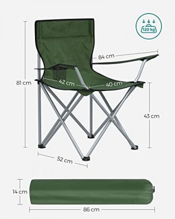 Set 2 scaune camping, 84 x 52 x 81 cm, metal / textil, verde, Songmics - Img 3