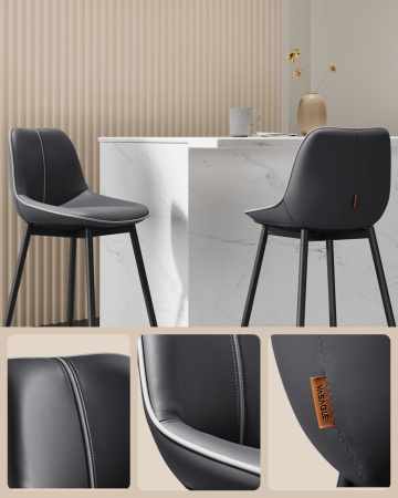 Set 2 scaune de bar, 50 x 49,5 x 87,5 cm, metal / piele ecologica, negru, Vasagle - Img 7