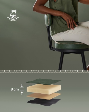 Set 2 scaune de bar rotative, Ø 57 x h101 cm, metal / piele ecologica, verde / negru, Vasagle - Img 8