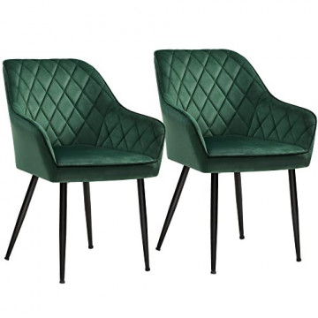 Set 2 scaune dining, 62.5 x 60 x 85 cm, catifea, verde, Songmics - Img 1