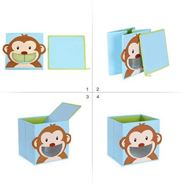 Set 3 cutii depozitare pentru copii, 27 x 27 x 27 cm, textil, albastru, Songmics - Img 6