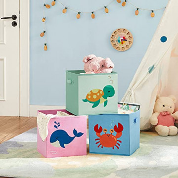Set 3 cutii depozitare pentru copii, 30 x 30 x 30 cm, textil, multicolor, Songmics - Img 2