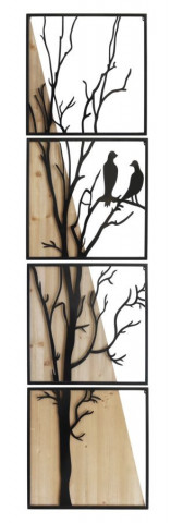 Set 4 decoratiuni de perete negre din metal si MDF, 50 x 2 x 200 cm, Bird Mauro Ferreti
