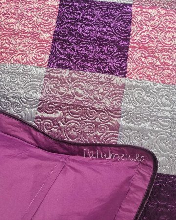 Set Cuvertură Mătase + 2 Fețe de Perne, Elegant Purple Squares, CCM-08 - Img 6