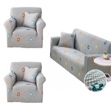 Set huse elastice pentru canapea 3 locuri si 2 fotolii, cu brate, alb / gri, SHEJ-39 – cadru alternativ al produsului