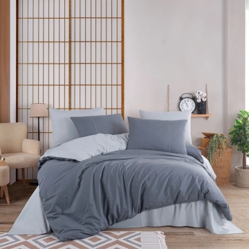 Set lenjerie de pat bumbac poplin 100% Diamond | Hobby Home | gri închis & gri deschis | uni bicolor | 4 piese | 2 persoane