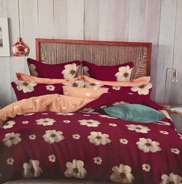 Set lenjerie de pat bumbac saten 100% Tiago | Hobby Home | alb & oranj | floral | 6 piese | 2 persoane - Img 2