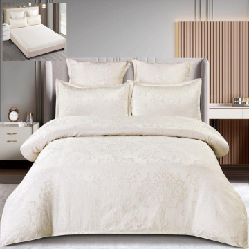 Set lenjerie de pat cu elastic, bumbac tip jacquard, 6 piese, pat 2 persoane, turquoise, T3-06 - Img 2