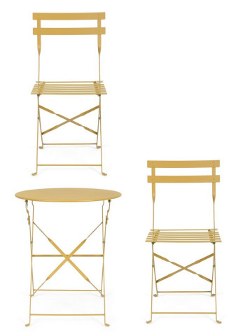 Set masa si scaune pliabile pentru gradina 3 piese galben din metal, Wissant Bizzotto - Img 6