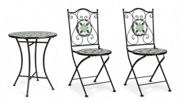 Set masa si scaune pliabile pentru gradina 3 piese multicolor din metal si ceramica, Positano Bizzotto - Img 2