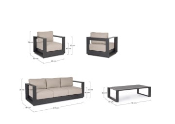 Set mobilier de gradina, 4 piese, metal / textil, antracit / bej, Moses Bizzotto - Img 3