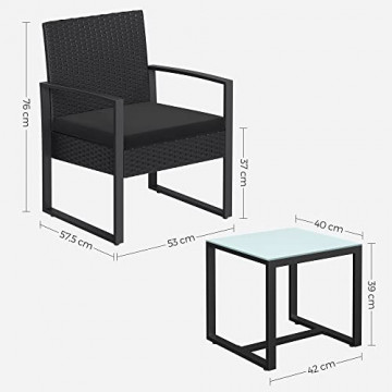 Set mobilier pentru gradina / balcon, 3 piese, polietilena, negru, Songmics - Img 8