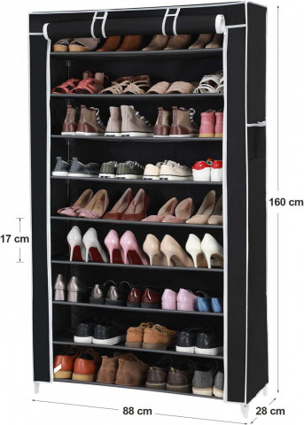Suport pantofi cu 9 rafturi, 88 x 28 x 160 cm, metal / textil, negru, Songmics - Img 6