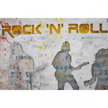Tablou alb / gri din lemn de pin si panza, 120 x 3 x 60 cm, Rock N Roll Mauro Ferreti - Img 6