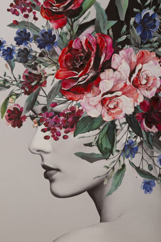 Tablou decorativ multicolor din lemn de Pin si panza, 80x2,8x120 cm, Lady Flower-A Mauro Ferretti - Img 2