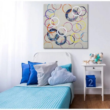 Tablou multicolor din lemn si panza, 80 x 3 x 80 cm, Floating Circles A Mauro Ferreti - Img 6