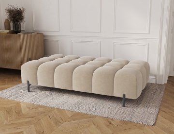 Taburet Tapitat cu Picioare Ferivo, 140x70x40 cm, beige velvet – Aura 18 - Img 3