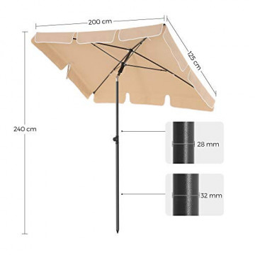 Umbrela de gradina gri taupe din poliester si metal, 200x125 cm, Vasagle - Img 3
