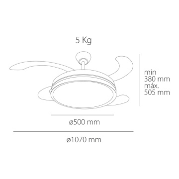 Ventilator de tavan LED Horus, 4 pale, 34W, Alb, Kelektron - Img 4