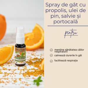Spray de gât cu propolis, ulei de pin, salvie și portocală 20ml - Img 2