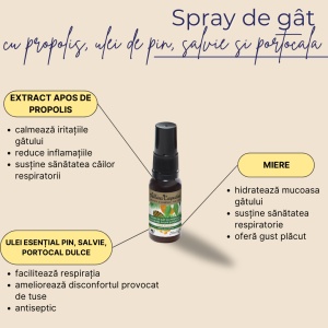 Spray de gât cu propolis, ulei de pin, salvie și portocală 20ml - Img 3