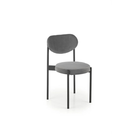 Scaun dining gri, tapițat cu stofă catifelată și picioare metalice – model K509