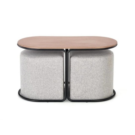 Set măsuță de cafea și 2 tabureți, nuc/gri, 88x43x49 cm – model Pampa