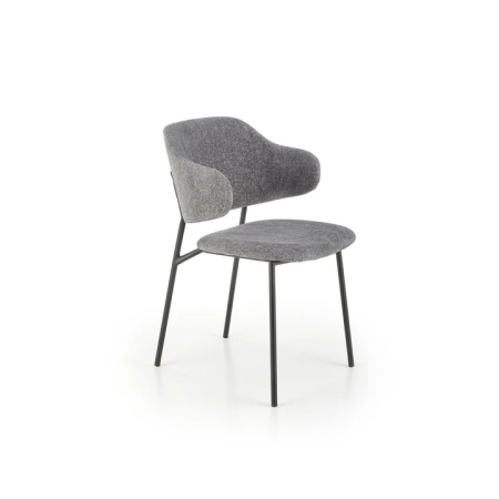 Scaun dining gri deschis, tapițat cu stofă și picioare metalice – model K497