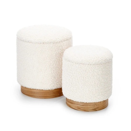 Set 2 tabureți, crem, țesătură din blană artificială, structură din lemn – model Cancun
