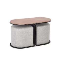 Set măsuță de cafea și 2 tabureți, nuc/gri, 88x43x49 cm – model Pampa - Img 2