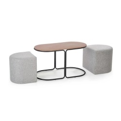 Set măsuță de cafea și 2 tabureți, nuc/gri, 88x43x49 cm – model Pampa - Img 3
