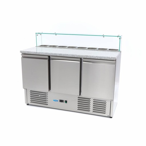 Хладилна маса за салати пици с 3 врати - 137cm - 400 л - включва стъклен капак