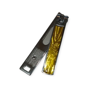 Unghieră premium (clește de tăiat unghii) cu design elegant, metalic, inserție decorativă aurie.