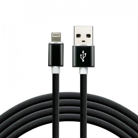 Cablu date incarcare Everactive USB la Lightning iPh, invelis Silicon, fast-charge, 2.4A, 1.5m negru