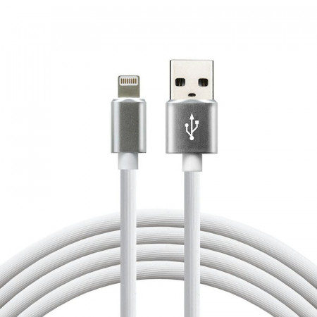 Cablu date incarcare Everactive USB la Lightning iPh, invelis Silicon, fast-charge, 2.4A, 1.5m, alb