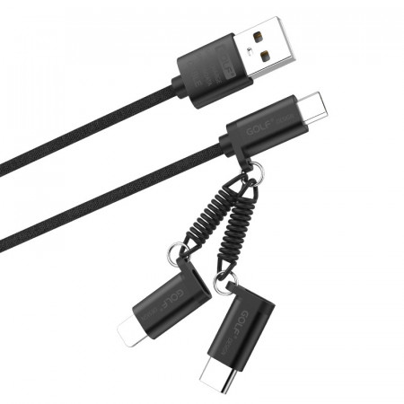 Cablu incarcare 3 in 1 Fast Charge, Micro USB/Tip C/Lightning la USB, Golf 2.4A