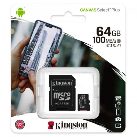 Card memorie Kingston Canvas Select Plus microSD, 64GB, Class 10