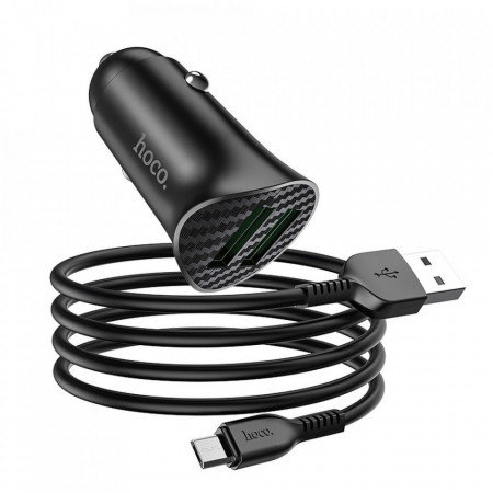 Incarcator auto Hoco Z39 2 x USB QC3.0 18W + Cablu micro USB, Black