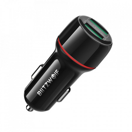 Incarcator Auto Blitzwolf BW-SD5, Dual USB, Fast Charge Qulacomm QC3.0, 25W, Negru