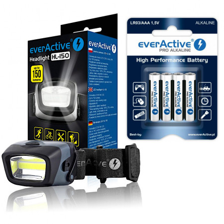 EverActive® HL-150 Lanterna LED COB Frontala Set 4 baterii