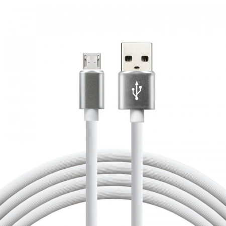 Cablu date Micro-USB Everactive, invelis Silicon, fast-charge, 3A, 1m, alb