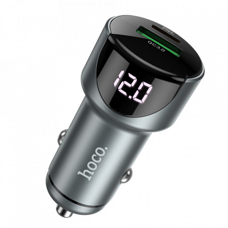 Incarcator Auto Hoco Z42 LED Light Digital Display, USB QC 3.0 + PD 20W, gri-metal